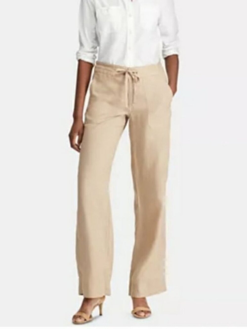 Lauren Ralph Lauren Wide Leg Linen Pants SIZE 8 Lightweight Beach Luxury